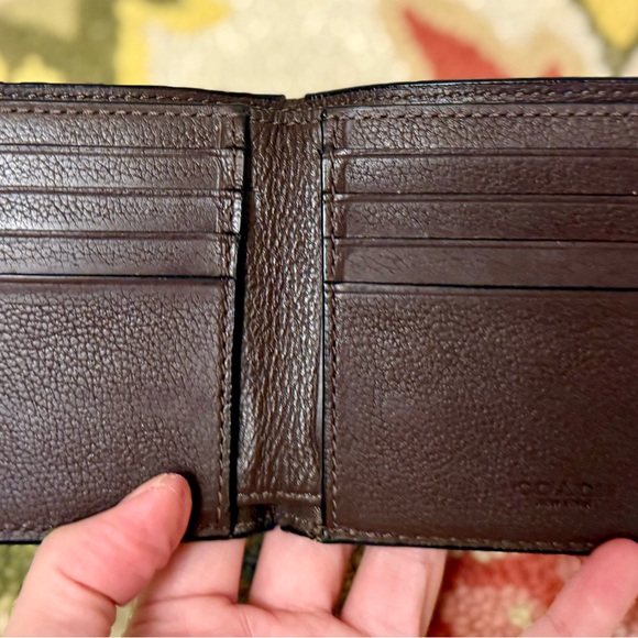 COACH Unisex Dark Brown Pebbled- Textured Leather Bifold Compact Wallet - Picture 9 of 16